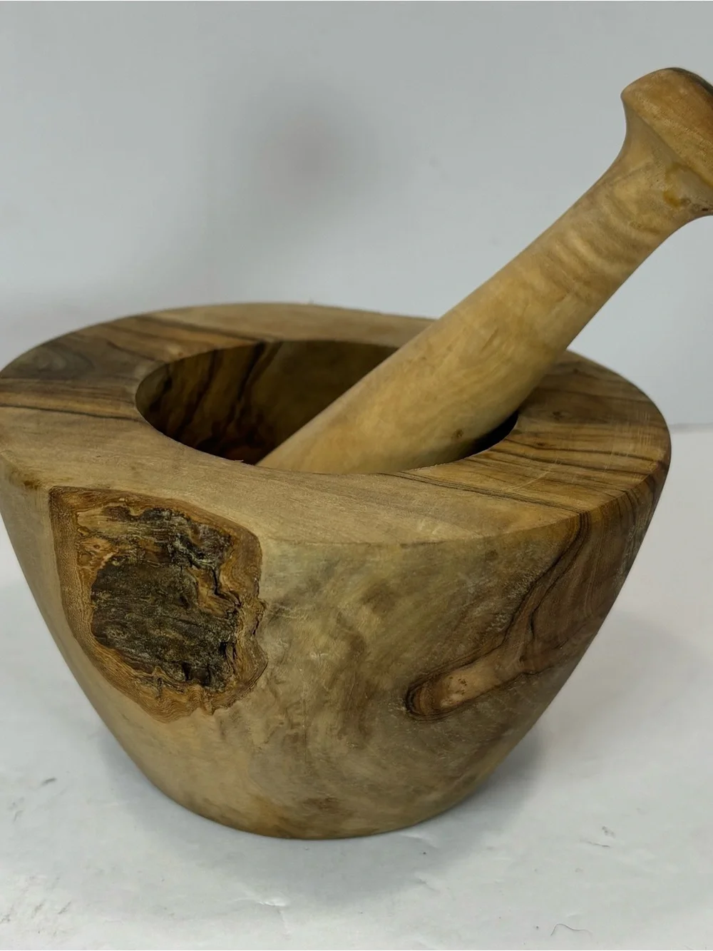 Vintage Wooden Mortar and Pestle Kitchen Tool Decor Farmhouse Natural Wood 5”
